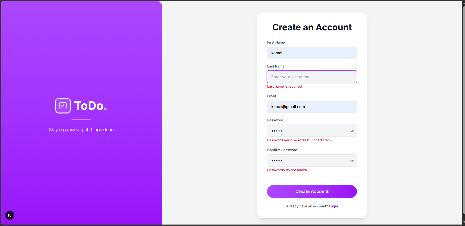 ToDo Web Application screenshot 2
